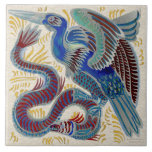 Repro Vibrant De Morgan Water Bird & Eel Colorful Ceramic Tile<br><div class="desc">The original tile this design is from was handpainted by William De Morgan between 1897 and 1907. In vibrant brilliantly colored red and blue glazes with metallic gold and silver,  it is an exuberant piece of art and one of our personal favorites.</div>