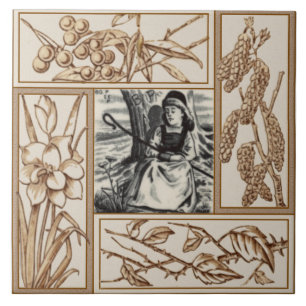 Repro VIctorian Bo Peep Nursery Rhyme Transferware Ceramic Tile