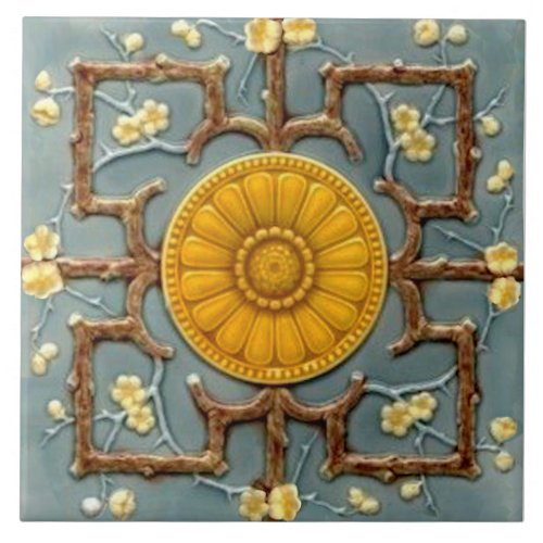 Repro Victorian Faux Relief Blue Aesthetic Ceramic Tile