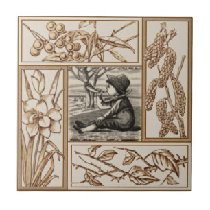 Repro VIctorian "Little Boy Blue" Transferware Ceramic Tile