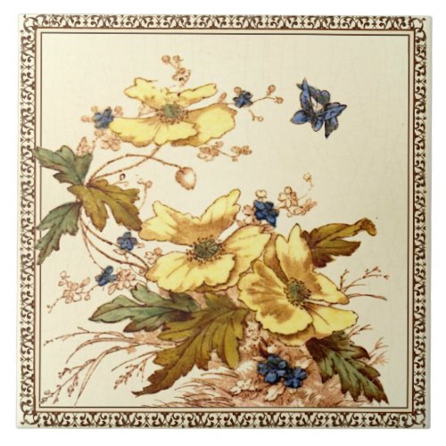 Repro Victorian Malkin Butterflies  Anemones Ceramic Tile
