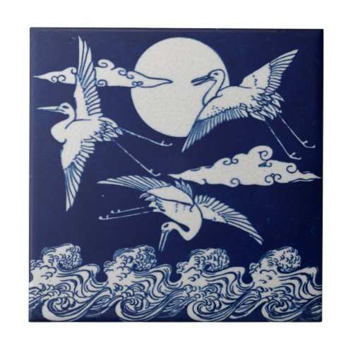Repro Victorian Minton Tile with Storks Moon