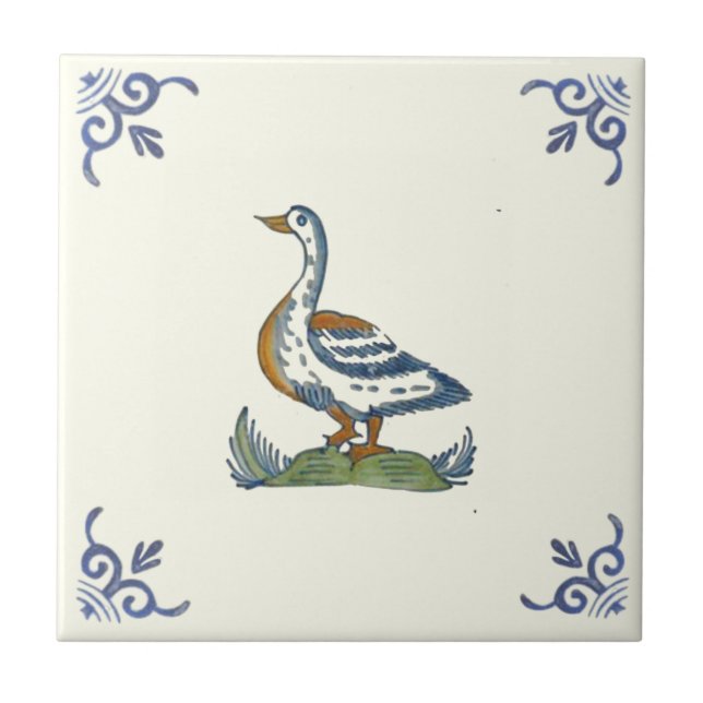Repro Vintage Antique Handpainted Goose Ceramic Tile (Front)
