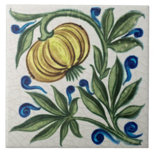 Repro Vintage Antique Wm De Morgan Gold Floral Ceramic Tile