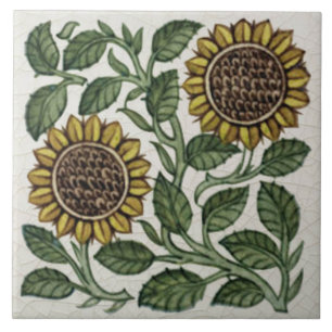 Repro Vintage Antique Wm De Morgan Sunflowers Ceramic Tile