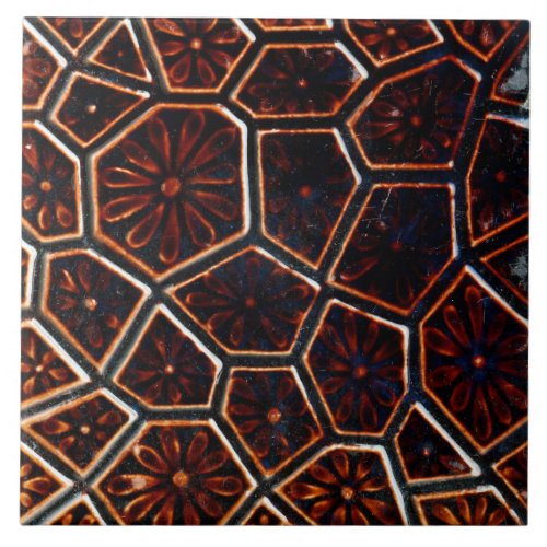 Repro Vintage Faux relief Brown Geometric Floral Ceramic Tile