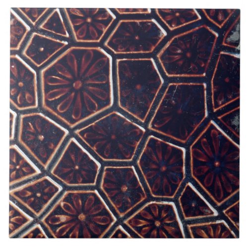 Repro Vintage Faux relief Brown Geometric Floral T Ceramic Tile