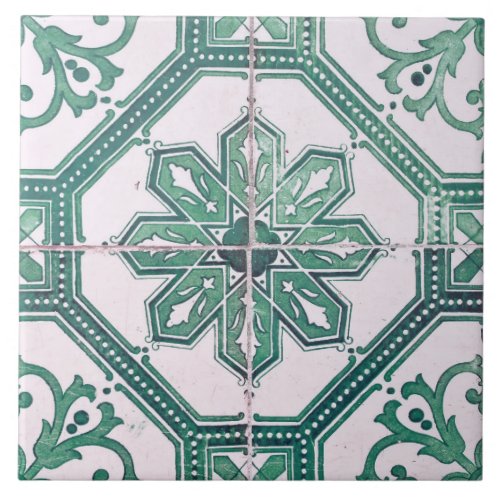 Repro Vintage Green and White Majorca Tile