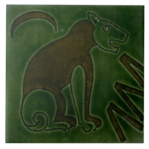 Repro Vintage Green Lion Bird De Morgan tiles