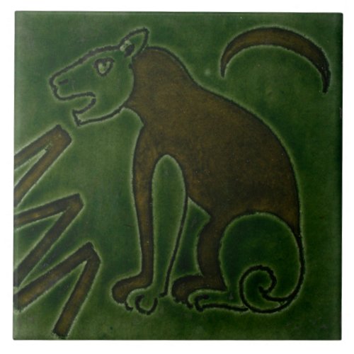 Repro Vintage Green Lion Bird De Morgan tiles