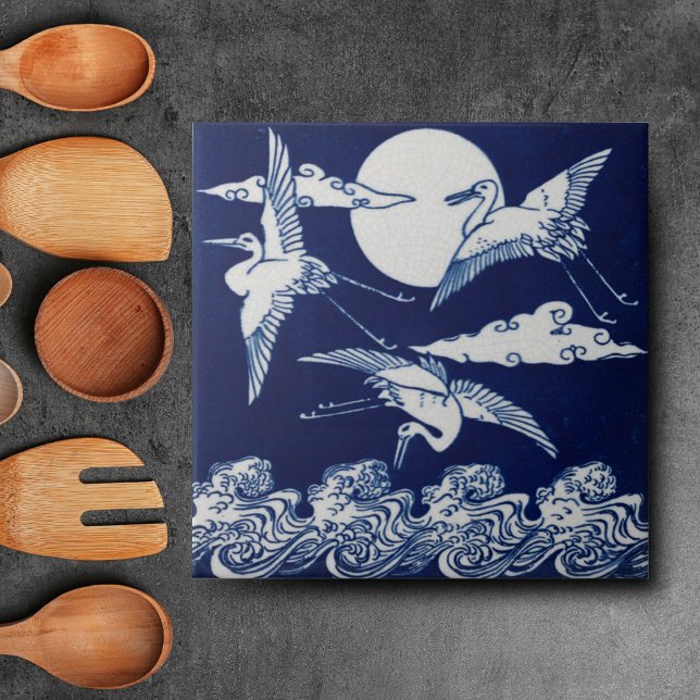 Repro Vintage Minton Blue and White English Tile (Cranes Bird Blue and white modern delft tiles)