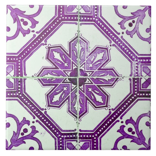 Repro Vintage Purple and White Majorca Tile (Front)