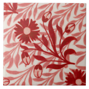 Repro Vintage red flowers De Morgan tiles