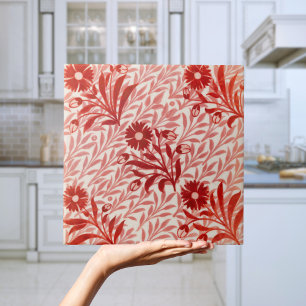 Repro Vintage red flowers De Morgan tiles