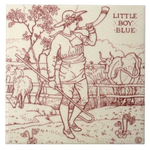 Repro Walter Crane Little Boy Blue Nursery Rhyme Ceramic Tile