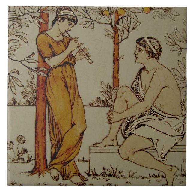 Repro Wedgwood Neoclassical Orange Grove Musicians Ceramic Tile (Front)