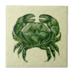 Repro Wm De Morgan Hand Painted Green Crab Ceramic Tile<br><div class="desc">De Morgan was an important Arts & Crafts movement artist and was the head of tile production at William Morris's studio from 1863 to 1872. See our media section for a picture of how other green tiles from this series look in combination with other De Morgan tiles.</div>
