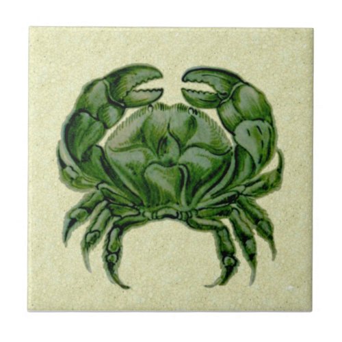 Repro Wm De Morgan Hand Painted Green Crab Ceramic Tile