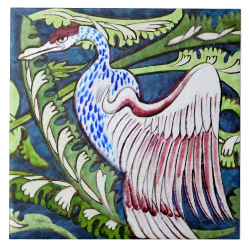 Repro Wm De Morgan Heron Pairs with Gold Eagle Ceramic Tile
