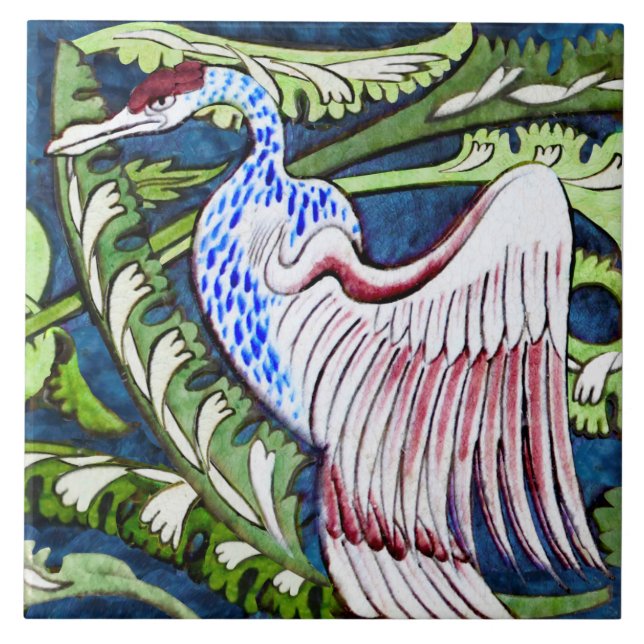 Repro Wm De Morgan Heron (Pairs with Gold Eagle) Ceramic Tile (Front)