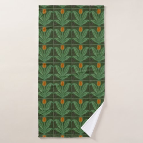 Repro Yellow Green Tulip Art Nouveau Tile Bath Towel