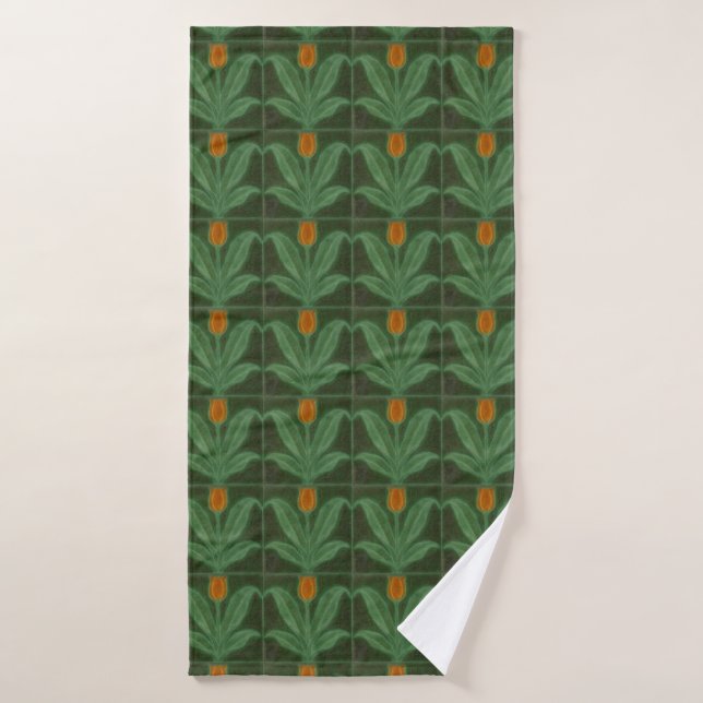 Repro Yellow Green Tulip Art Nouveau Tile Bath Towel (Bath Towel)