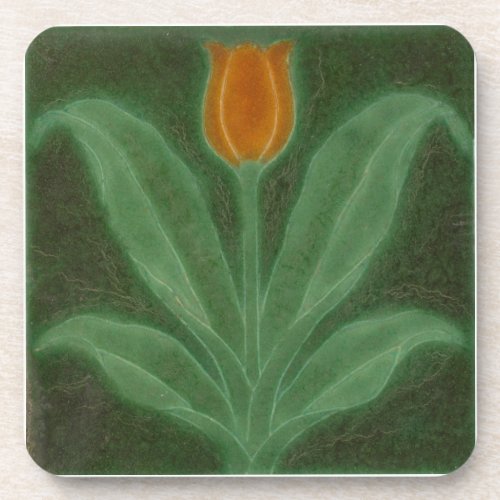 Repro Yellow Green Tulip Art Nouveau Tile Beverage Coaster