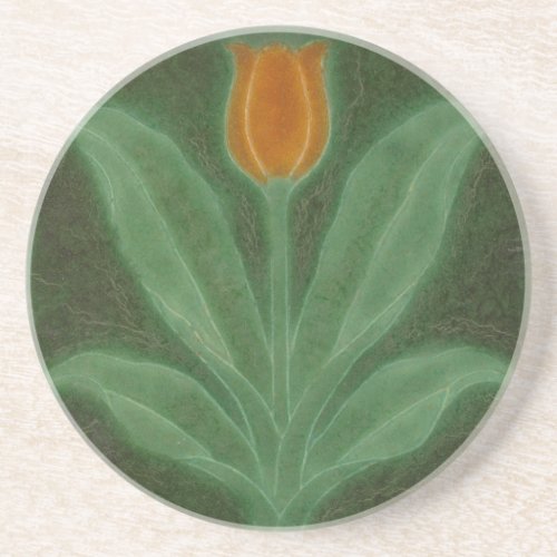 Repro Yellow Green Tulip Art Nouveau Tile Coaster