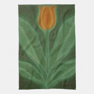 Repro Yellow Green Tulip Art Nouveau Tile Kitchen Towel