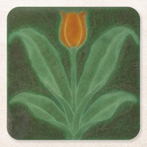 Repro Yellow Green Tulip Art Nouveau Tile Square Paper Coaster