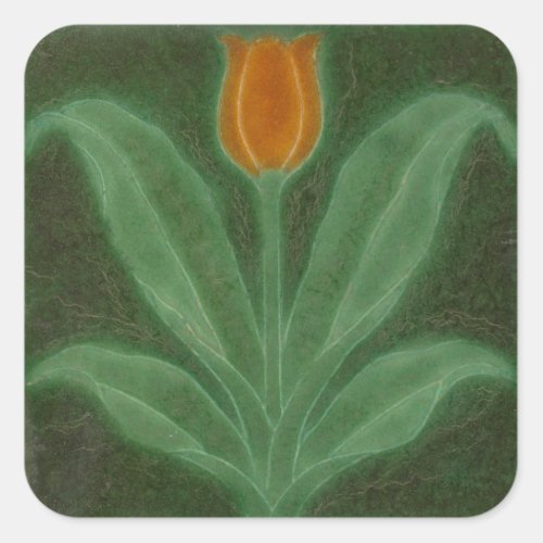 Repro Yellow Green Tulip Art Nouveau Tile Square Sticker