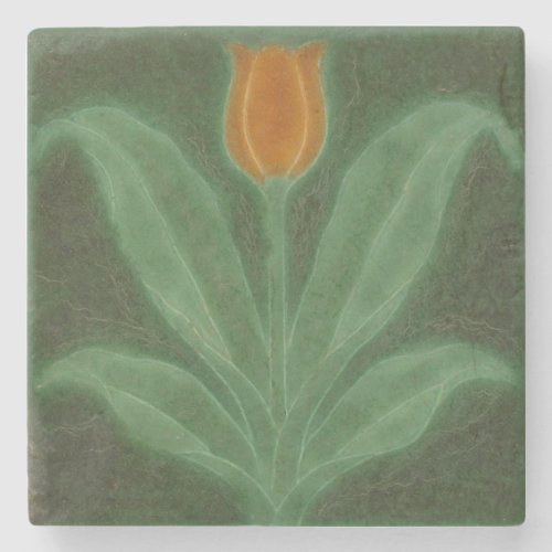 Repro Yellow Green Tulip Art Nouveau Tile Stone Coaster