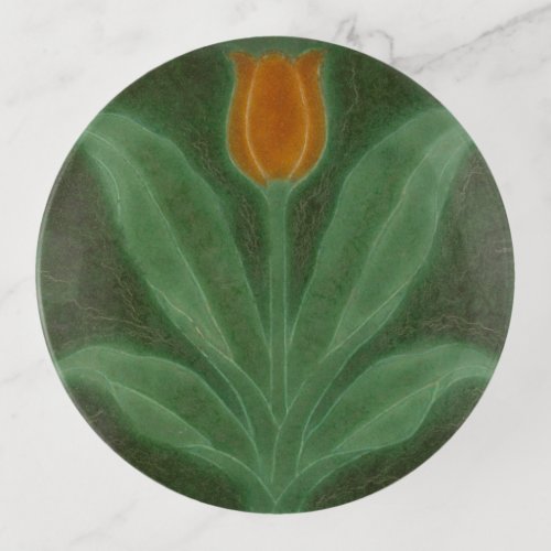Repro Yellow Green Tulip Art Nouveau Tile Trinket Tray