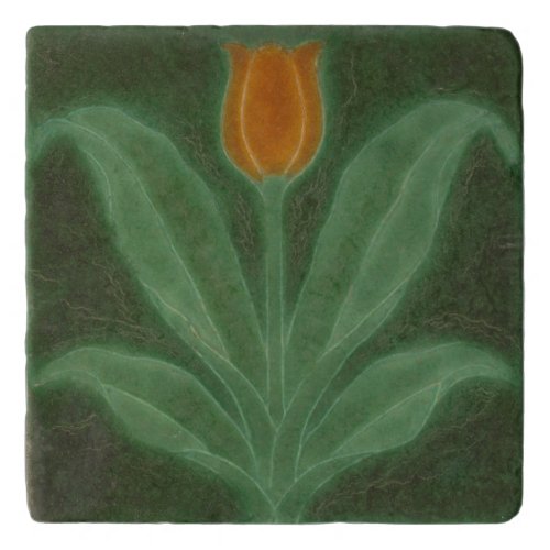 Repro Yellow Green Tulip Art Nouveau Tile Trivet