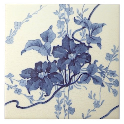 Reproduction 1898 Design Minton Blue White Floral Ceramic Tile