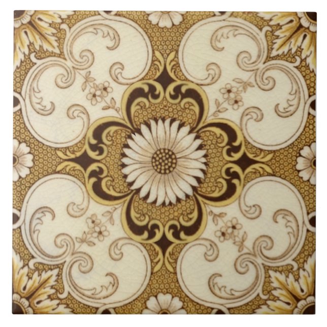Reproduction Antique Minton China Victorian Ceramic Tile (Front)