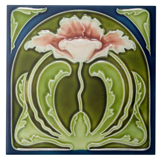 Reproduction Art Nouveau Pink Poppy On Green Tile Zazzle Com