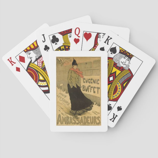 Reproduction of a poster advertising 'Eugenie Buff Poker Cards (Back)