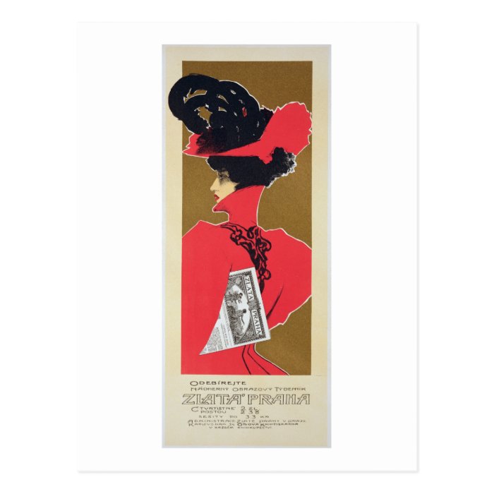 Reproduction of a poster advertising 'Zlata Praha' Post Card