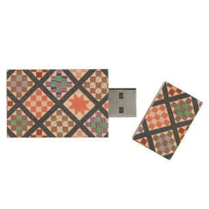 Reproduction of a Vintage Quilt from 1886 Wood Flash Drive