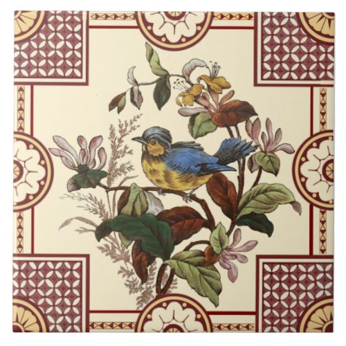 Reproduction Victorian Aesthetic Bird  Flowers Ceramic Tile