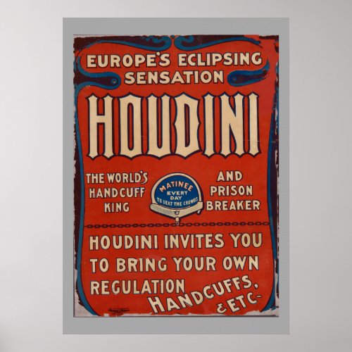 Reproduction Vintage Poster Harry Houdini