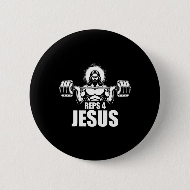 Reps 4 Jesus Gym Christian Weightlifting Workout  Button (Front)