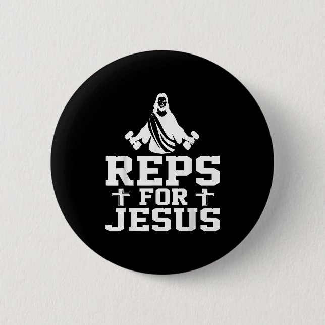 Reps For Jesus Funny Christian Gym Fitness Biceps  Button (Front)