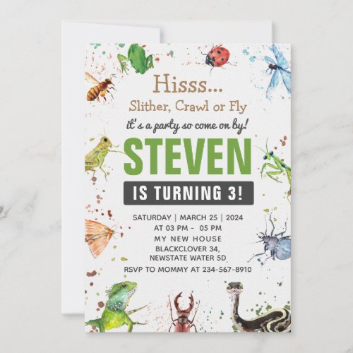 Reptile and insect Editable Invitation