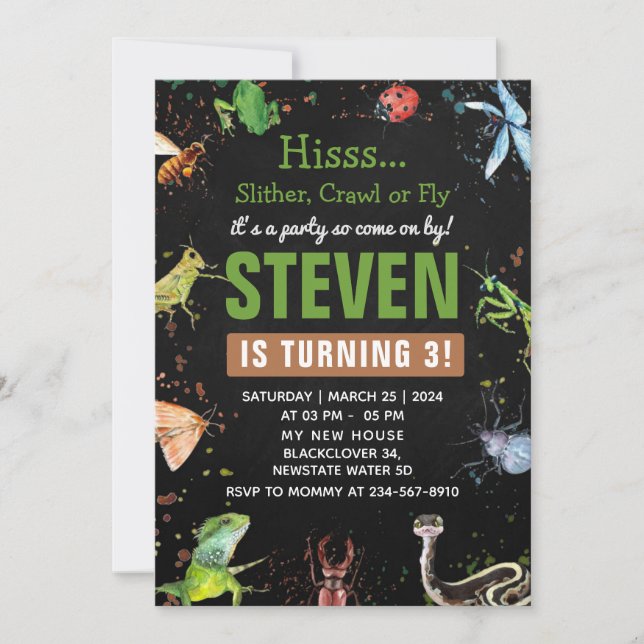 Reptile and insect Night Editable Invitation (Front)
