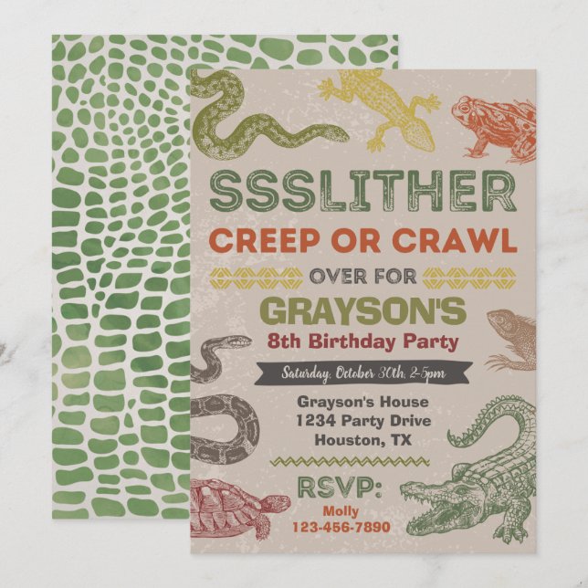 Reptile Birthday Invitation | Reptile Party (Front/Back)