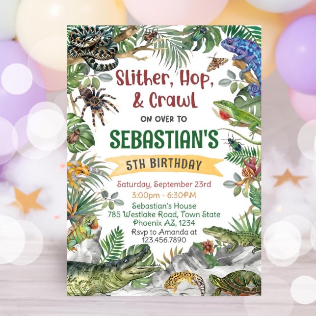 Reptile Birthday Invitation Template, Customizable (Creator Uploaded)