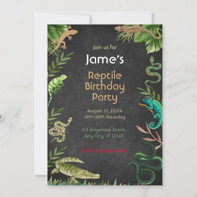 Reptile Birthday Party Invitation (Front)