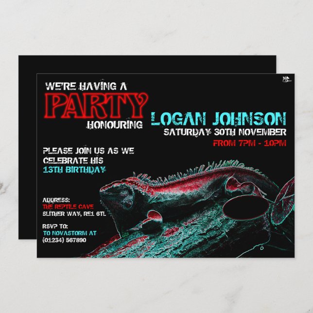 Reptile Birthday Party invitations (Front/Back)